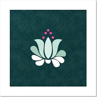 luminous lotus flowers in mint green on dark teal Posters and Art